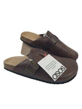 NEW ASOS Design Men's Mule Sandals With Cork Sole In Oily Brown Sz 12